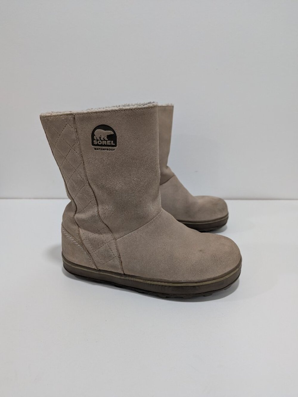 Sorel Glacy Pull On Waterproof Boots Taupe Women Size 7.5 Suede Winter